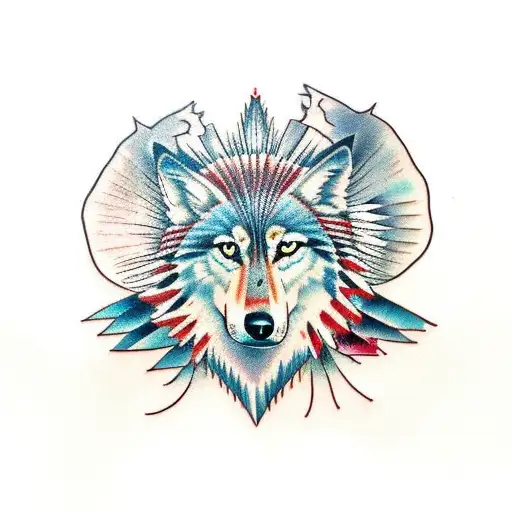Native American, Wolf, Eagle, Oak tattoo design idea