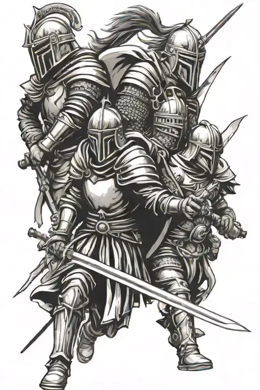 3 warriors a spartiate a samouraï and a templar knight tattoo design idea