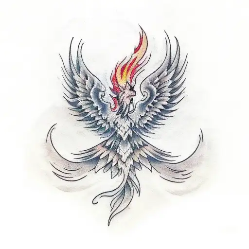 Design a traditional tattoo featuring a fiery phoenix made of wooden planks, symbolizing the client's passion for woodworking and art tattoo design idea