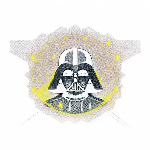 A minimalist silhouette of Darth Vader surrounded by a constellation of stars and planets tattoo design idea