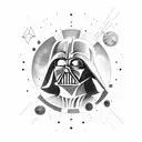 A minimalist silhouette of Darth Vader surrounded by a constellation of stars and planets tattoo design idea