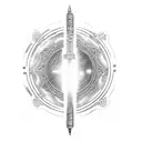 A lightsaber made of intricately carved wood, emitting a galaxy-themed beam tattoo design idea