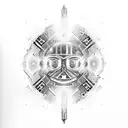 A lightsaber made of intricately carved wood, emitting a galaxy-themed beam tattoo design idea