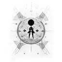 A minimalist silhouette of Darth Vader surrounded by a constellation of stars and planets tattoo design idea