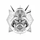 A minimalist silhouette of Darth Vader surrounded by a constellation of stars and planets tattoo design idea