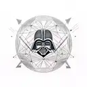 A minimalist silhouette of Darth Vader surrounded by a constellation of stars and planets tattoo design idea