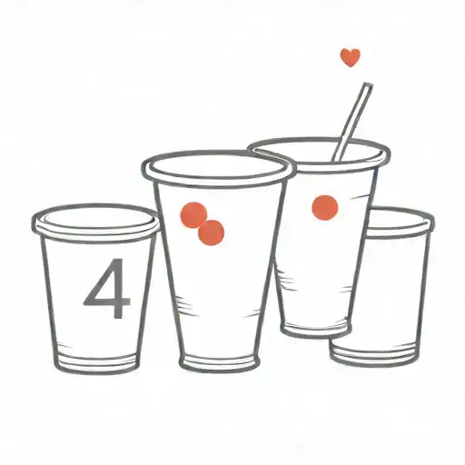 3 red solo cups in triangle form with the number 2 on 2 cups & the number 4 on one cup with a ping pong ball beside it tattoo design idea