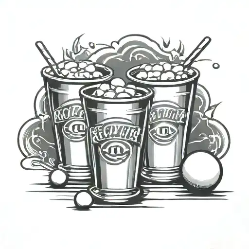 three beer pong solocups with ping pong ball beside it tattoo design idea