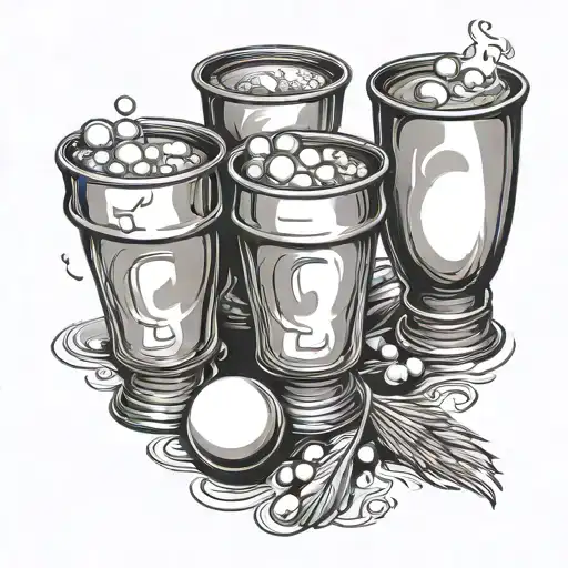 three beer pong cups with ping pong ball beside it tattoo design idea