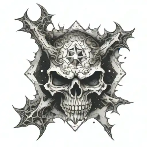 demon skull chaos star sign tattoo design idea