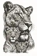 Lioness and cubs face tattoo design idea