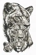 Lioness and cubs face tattoo design idea