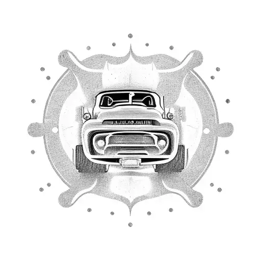 A tattoo of a vintage stepsides truck with musical notes flowing out of the exhaust pipes, symbolizing your passion for music and classic vehicles tattoo design idea