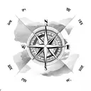 compass with mountains in background an a climber on the inside of the mountain tattoo design idea