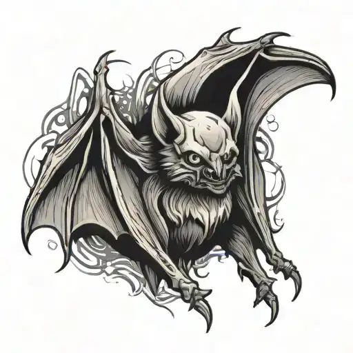 scary bat with spread wings looking tattoo design idea