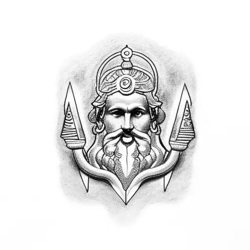 A dotwork tattoo of the Greek god Zeus holding a lightning bolt, surrounded by Roman laurel wreaths tattoo design idea