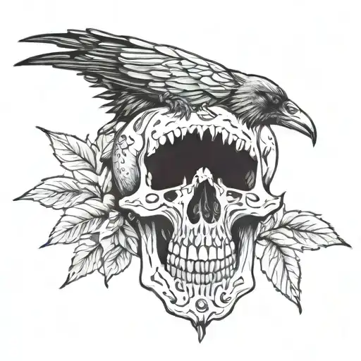 crow and a skull tattoo design idea