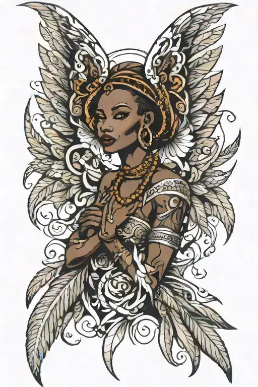 African angel tattoo design idea