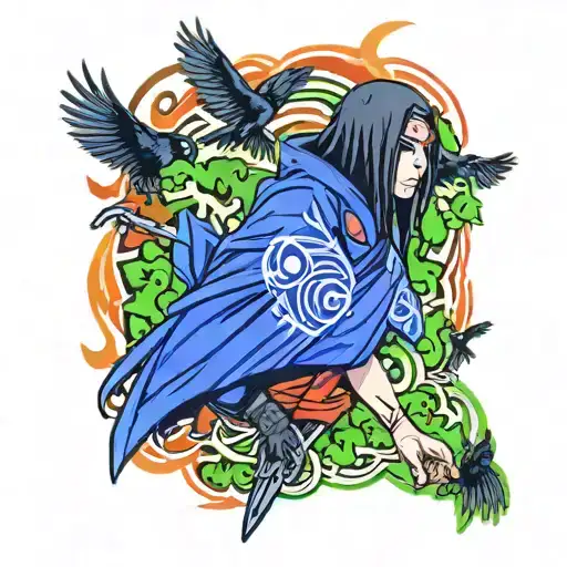 Itachi Uchiha with crows tattoo design idea
