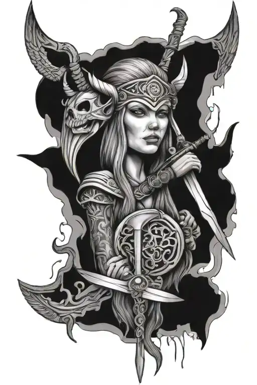 audio and kitchen knife and Norse mythology tattoo  tattoo design idea