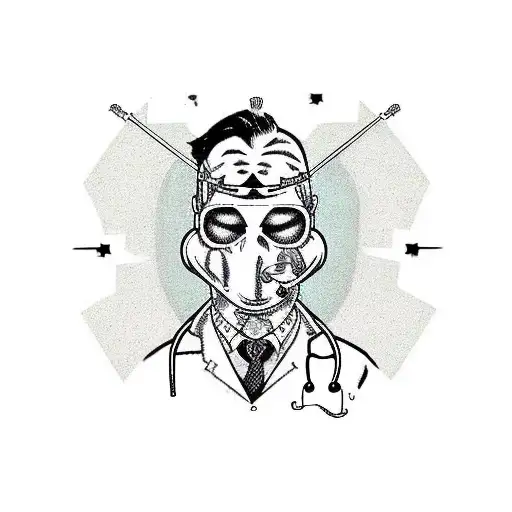 evil doctor wearing surgeon mask and a drug dealer tattoo design idea