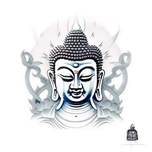 BUDDHA WITH A SPLIT JAPANESE DEMON MASK tattoo design idea