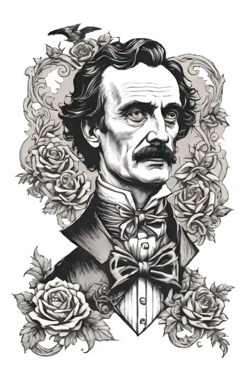 gothic themes from Edgar Allen Poe writing tattoo design idea