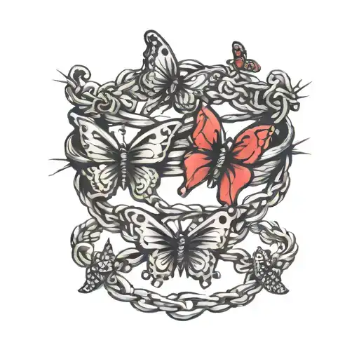 barbed wire bracelet with fly butterflies tattoo     tattoo design idea