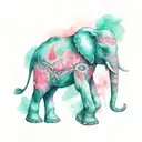 A turquoise elephant with pink accents and native american patterns tattoo design idea
