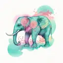 A turquoise elephant with pink accents and native american patterns tattoo design idea