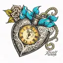 realist heart with broken pocket watch in it with the words life's a ticking time bomb under it tattoo design idea