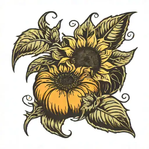 sunflower with pumpkin in the bud tattoo design idea