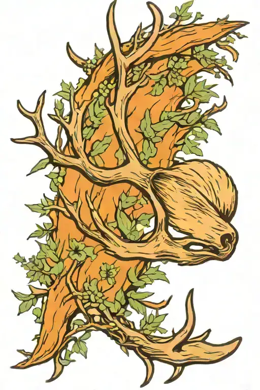 elk antler intertwined in sage brush tattoo design idea