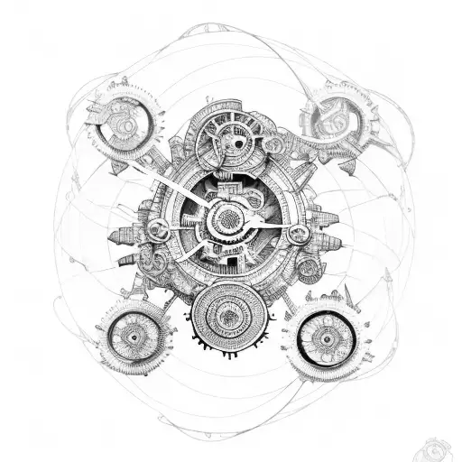 An intricate steampunk-inspired spaceship with gears and pipes tattoo design idea
