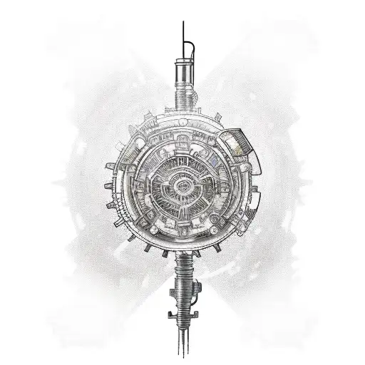 An intricate steampunk-inspired spaceship with gears and pipes tattoo design idea