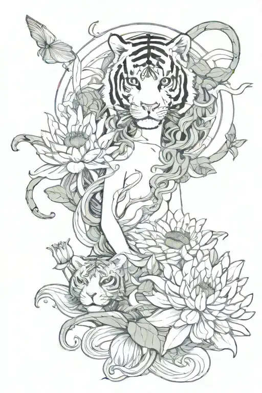 Medusa and a water lily and a tiger lily tattoo design idea