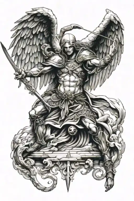 arch angel micheal slaying tattoo design idea