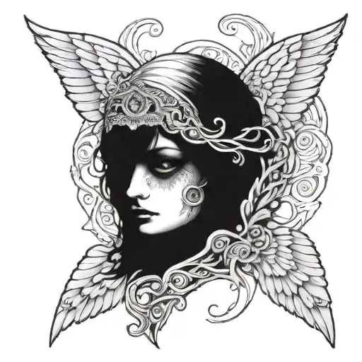 seraphim angel symmetrical eyes everywhere tattoo design idea