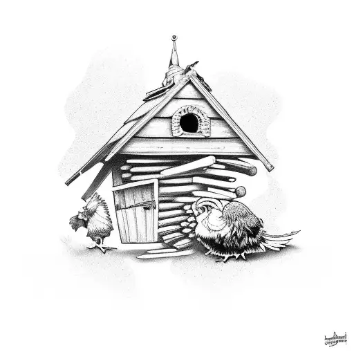 baba yaga hut with chiken lags tattoo design idea