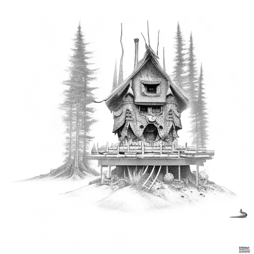 baba yaga hut tattoo design idea