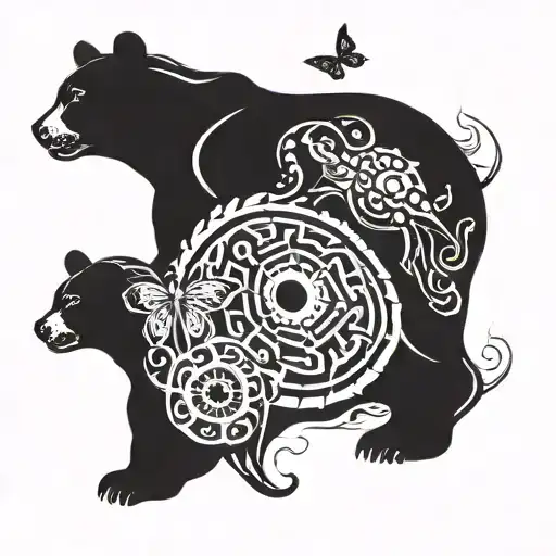 bear, butterfly and turtle   tattoo design idea