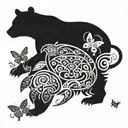 bear, butterfly and turtle   tattoo design idea
