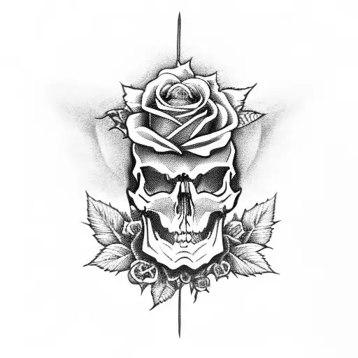 skull and roses and pot leaves anime tattoo design idea