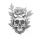 skull and roses and pot leaves anime tattoo design idea