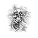 skull and roses and pot leaves anime tattoo design idea