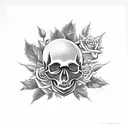 skull and roses and pot leaves anime tattoo design idea