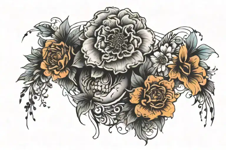 bright colors, incorporate flowers, neck tattoo design,  full wrap around neck tattoo design idea