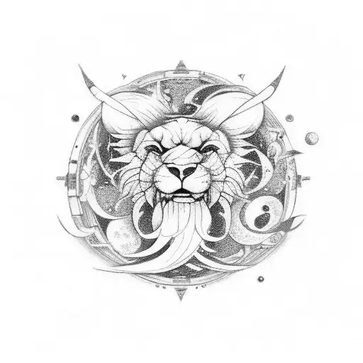 signo de leo cancer pisis con  el oroscopo chino, un ojo un infinito de amor y familia todo en el mismo tatuaje pierna tattoo design idea