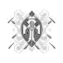 Traditional Ukrainian embroidery pattern with a hockey stick intertwined tattoo design idea