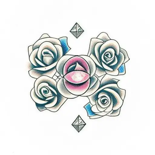 three flowers and a diamond center tattoo design idea
